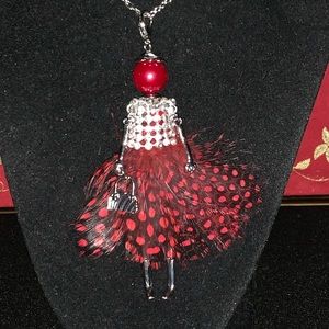 New Red Lady w/feathers Necklace